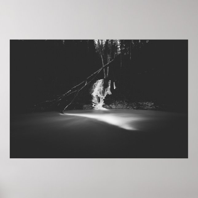 Poster Cascata mínima a preto e branco (Frente)