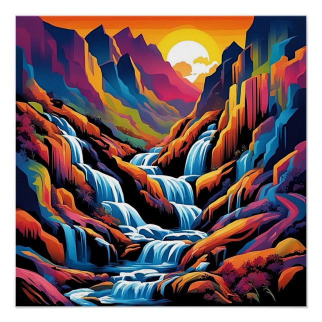Pôster Cascata no nascer do sol 1 (Frente)