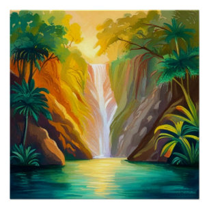 Pôster Cascata no pôr do sol