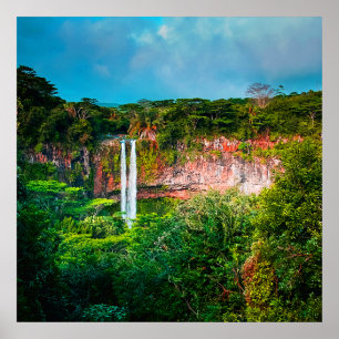 Pôster Cascata tropical da floresta tropical úmida