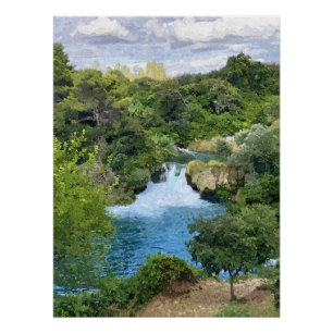 Pôster Cascatas Krka na vista panorâmica da Croácia