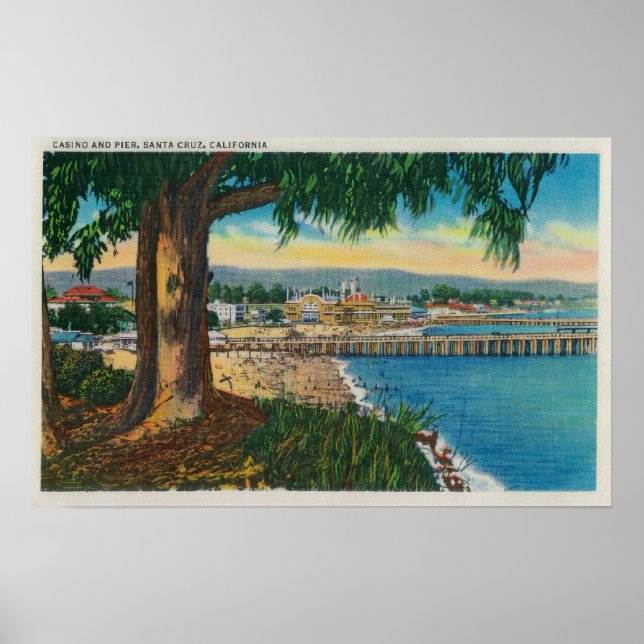 Pôster Casino e Pier, Papais noeis Cruz Santa Cruz, CA (Frente)