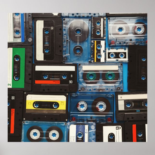 Poster Cassetes Retro: Vintagem Azul De Fundo. (Frente)