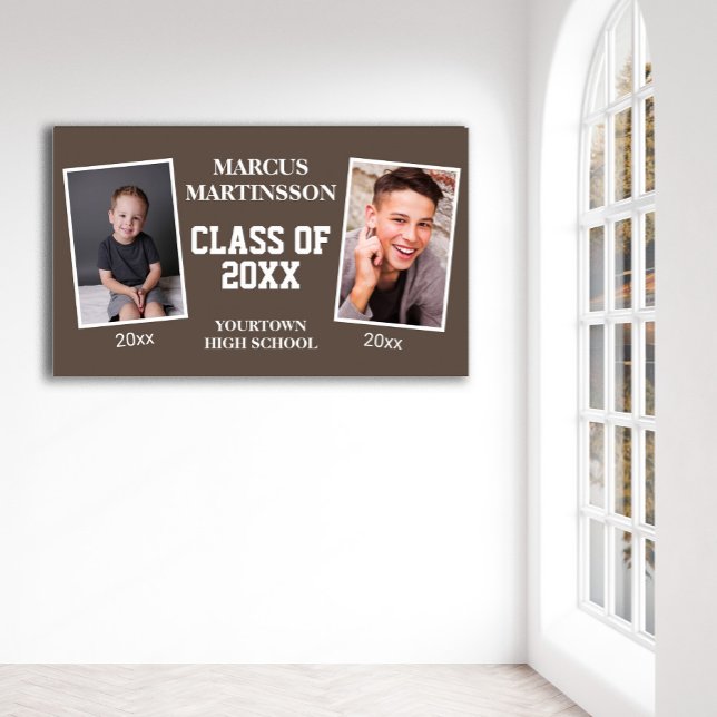 Poster Castanho 2 Foto E Agora Graduação Classe 20xx (Brown graduation 2 photo poster)