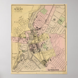 Pôster Castanho-aloirado, mapa de Lewiston