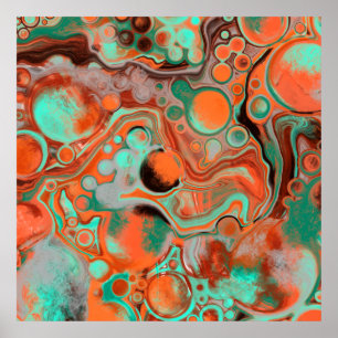 Poster Castanho, Teal, Laranja Marble, Arte Fluida