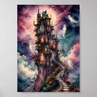 Poster Castelo Assombrado Caprichoso Lua Cheia Whimsigoth