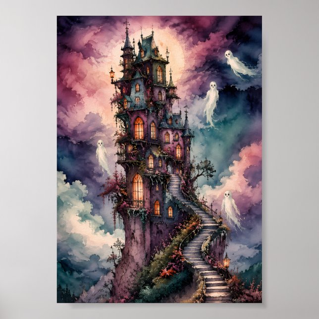Poster Castelo Assombrado Caprichoso Lua Cheia Whimsigoth (Frente)