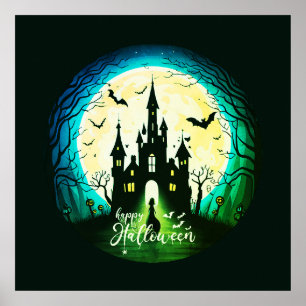 Poster Castelo Assombrado Feliz Halloween Sinistro