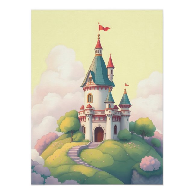 Pôster Castelo caprichoso com jardim verde (Frente)