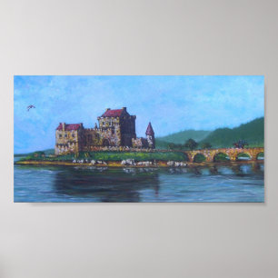 Pôster Castelo com dragão e feiticeiro