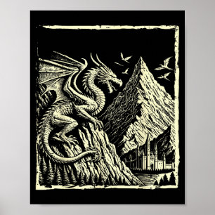 Poster Castelo da Montanha do Dragão Medieval Homens Mulh