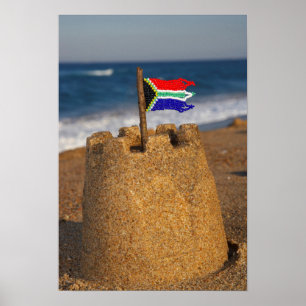 Poster Castelo De Areia Com Bandeira Sul-Africana, Umhlan