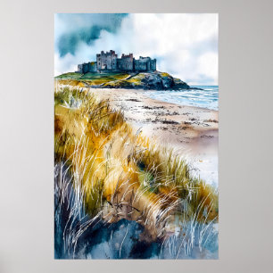 Poster Castelo de Bamburgh Aquarela 1