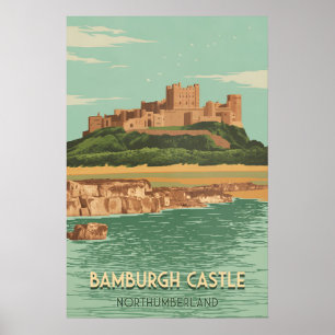 Poster Castelo de Bamburgh Cartaz de Viagens Northumberla