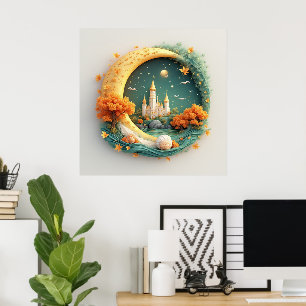 Poster Castelo de Conto de Fadas Cercado por Árvores Sazo