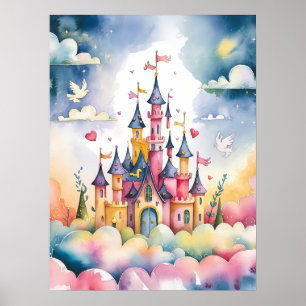 Poster Castelo de Conto de Fadas Sonhador - Aquarela Mági