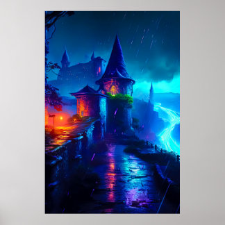 Poster Castelo de Fantasia Neon Cyberpunk Rio