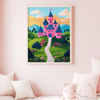 Castelo de Fantasia Rosa Pôr do Sol Paisagem Arte