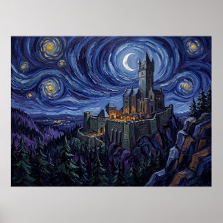 Poster Castelo de Frankenstein Noite Estrelada Paisagem d