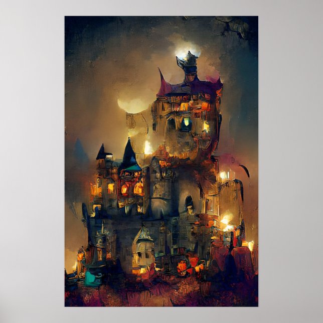 Poster Castelo de Halloween, Castelo de Ghost, Arte Japon (Frente)