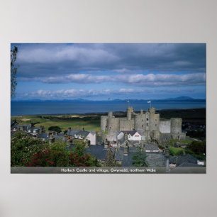 Poster Castelo de Harlech e vila, Gwynedd, Wale do norte