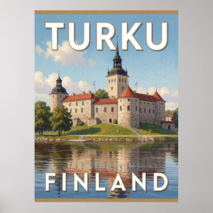 Poster Castelo de Turku Finlândia Cena de Viagem Rio Aura