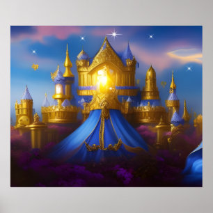 Poster Castelo Dourado ouro azul fantasia mágico