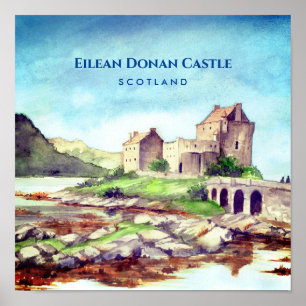 Poster Castelo Eilean Donan Escócia Pintura em Aquarela