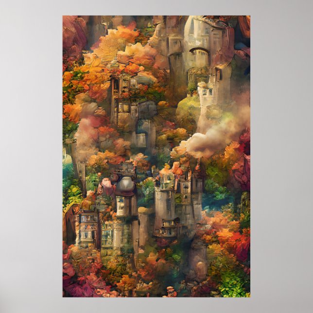 Poster Castelo Em Floresta, Selva Fantástica, outono (Frente)