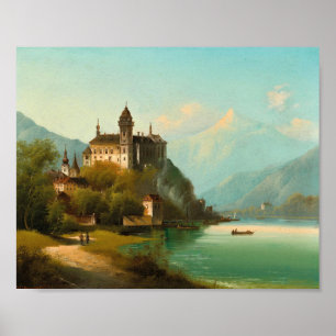 Poster Castelo em Mountain Lake Johann Wilhelm Jankowsk