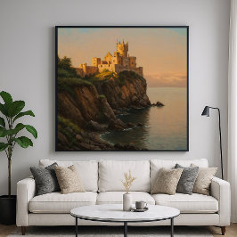 Poster Castelo em um Cliff - Estilo de Pintura de Pastel
