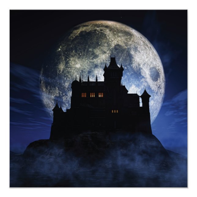 Pôster Castelo fantasma durante a noite (Frente)