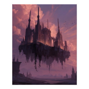 Pôster Castelo Gótico Flutuante no Crepúsculo Rosa