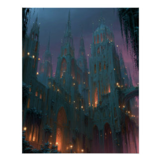 Pôster Castelo Gótico sob Arte Noturna de Fantasia Aurora