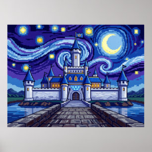 Poster Castelo Hyrule Legend of Zelda 8-Bit Noite Estrela