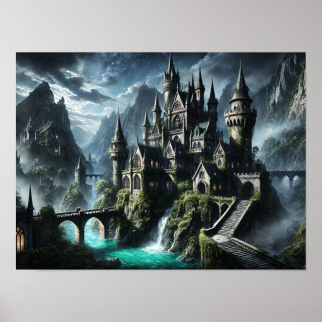 Poster Castelo Majestoso numa Paisagem Mística (Frente)