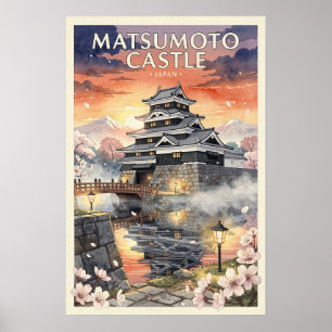 Poster Castelo Matsumoto Japão Viagem Vintage