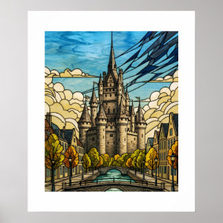 Poster Castelo Medieval Encantado Ilustração de Canal em 