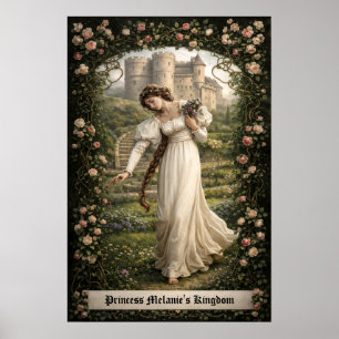 Poster Castelo Medieval & Princesa Colhendo Flores