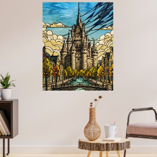 Poster Castelo Medieval sobre Arte em Vidro Canal Ilus