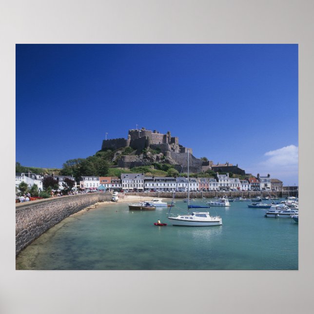 Pôster Castelo Mount Orgueil e porto, Gorey, Jersey (Frente)