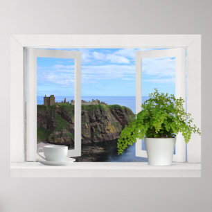 Pôster Castelo na Escócia -- Vista de janela aberta da co