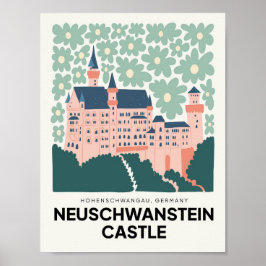 Poster Castelo Neuschwanstein Alemanha viagem arte floral