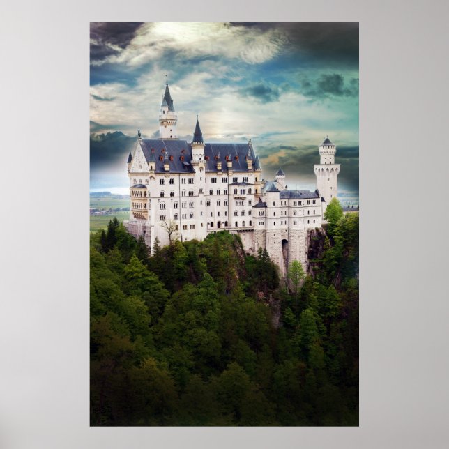 Poster Castelo Neuschwanstein, Stormy Sky (Frente)