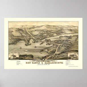 Pôster Castelo novo & Damariscotta, MIM mapa panorâmico 