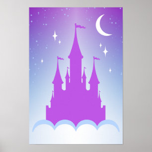 Poster Castelo sonhador do Nighttime no céu estrelado da