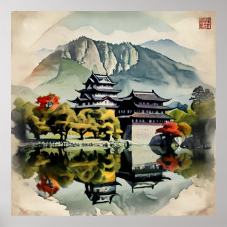 Poster Castelo Tradicional em Aquarela
