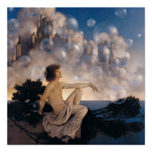 Pôster Castelos no Ar de Maxfield Parrish 1904 Fantasia V