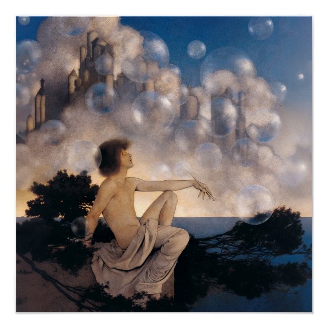 Pôster Castelos no Ar de Maxfield Parrish 1904 Fantasia V (Frente)